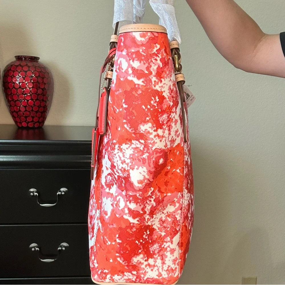 Coach Red and Pink Payton Floral Print Zip Top Tote Bag MSRP $328 - Picture 3 of 16